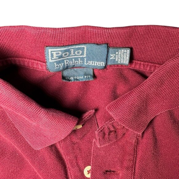 Polo Ralph Lauren Collared Shirt Burgundy Yellow Pony Mens Medium Wine Color - Picture 3 of 7